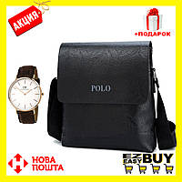 Мужская кожаная сумка через плечо Polo Videng Leather Сумка-планшет+Часы в Подарок Polo Leather