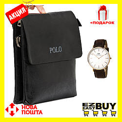 Акція! Чоловіча сумка Polo Leather+ Годинник в Подарунок! Коричневий