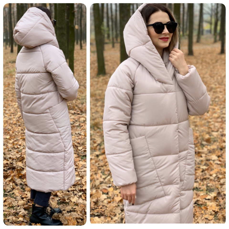 Пальто курка кокон Oversize зимове, артикул 500, колір перловий