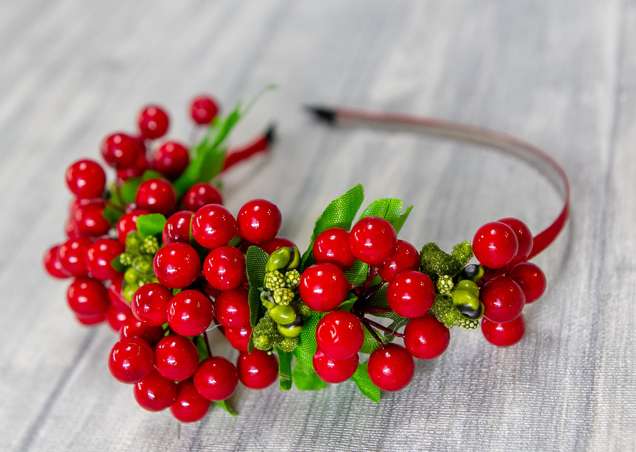 Обруч для волосся Боковинка Калина червоний, фото 1