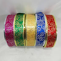 Новорічна атласна стрічка 4 см із малюнком для бантів із дротяним краєм, 1уп = 50яр. ГАРЧНОЇ та ЗЕЛЕНОЇ — ні
