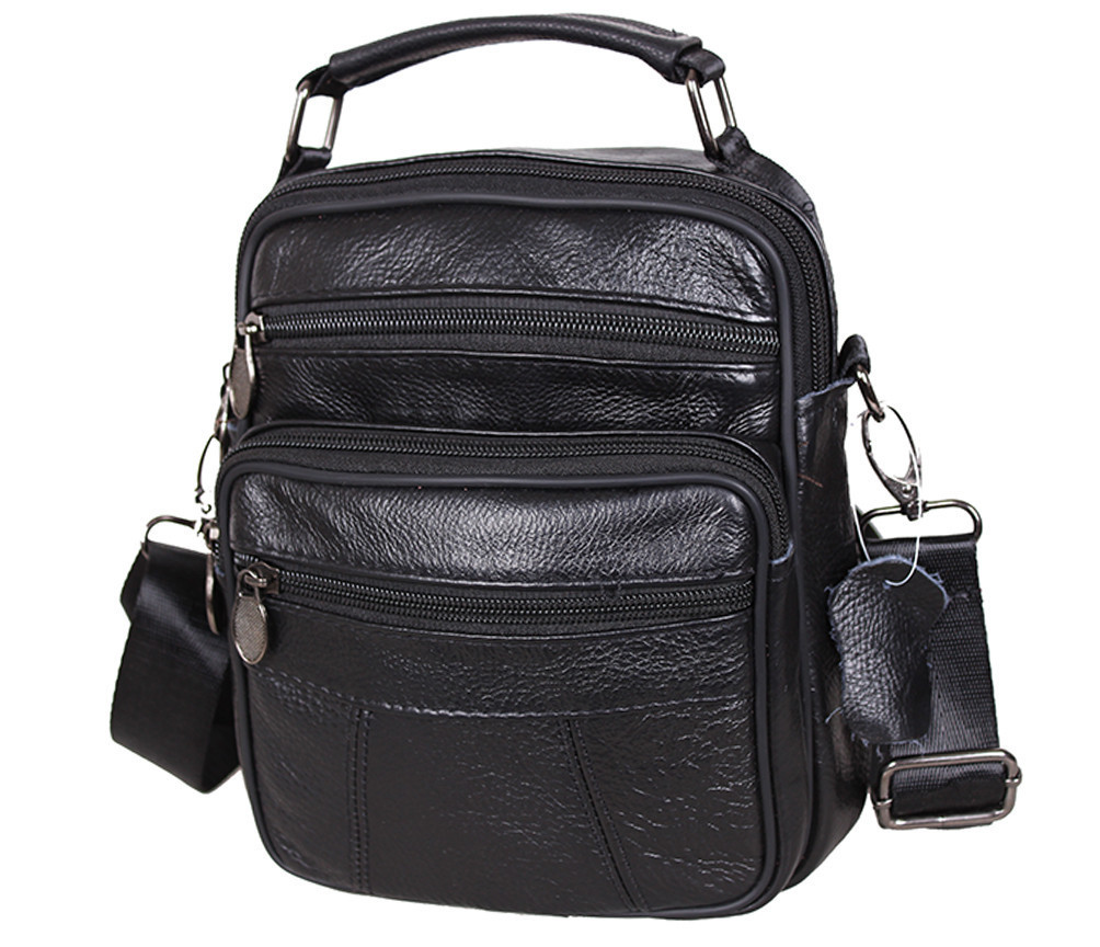Чоловіча шкіряна сумка Dovhani Bon101-2Black7891 Чорна 21 х 18 х 9 см
