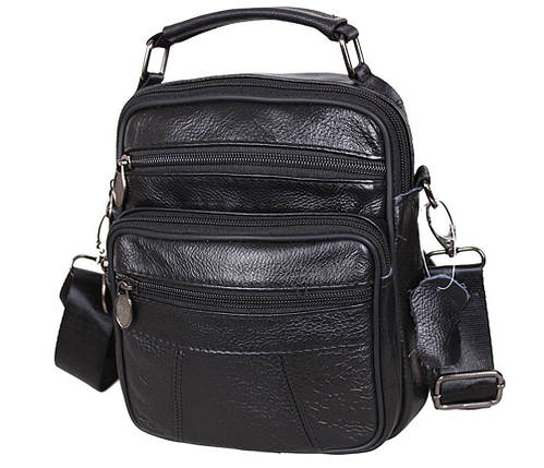Чоловіча шкіряна сумка Dovhani BonA101-2Black7891A Чорна 21 х 18 х 9 см, фото 1