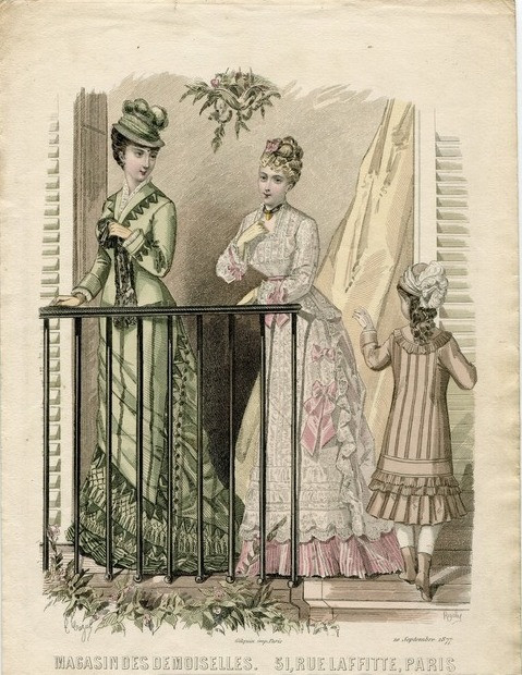Гравюра  Моды Парижа 1877 год