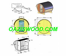 Сауна в бочці 2,5 м із козирком і електрокаменкою SAWO Nordex 6kw, фото 2