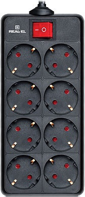 Фільтр-подовжувач мережевий REAL-EL RS-8 Protect 3м 8 розеток black, фото 1