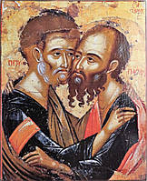 Святі первоверховні апостоли Петро та Павло. Братське цілування, ікона монастиря Каракал, Афон