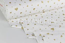 Тканина ранфорс "Сердечка різних розмірів" золоті (глітер) на білому Туреччина 240 см NoРН 1921