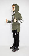 Костюм на хлопчика спортивний зимовий з капюшоном вік від 12 до 15 років теплий чорно-зелений, фото 5