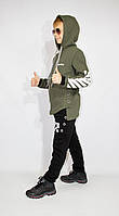 Костюм на хлопчика спортивний зимовий з капюшоном вік від 12 до 15 років теплий чорно-зелений, фото 4