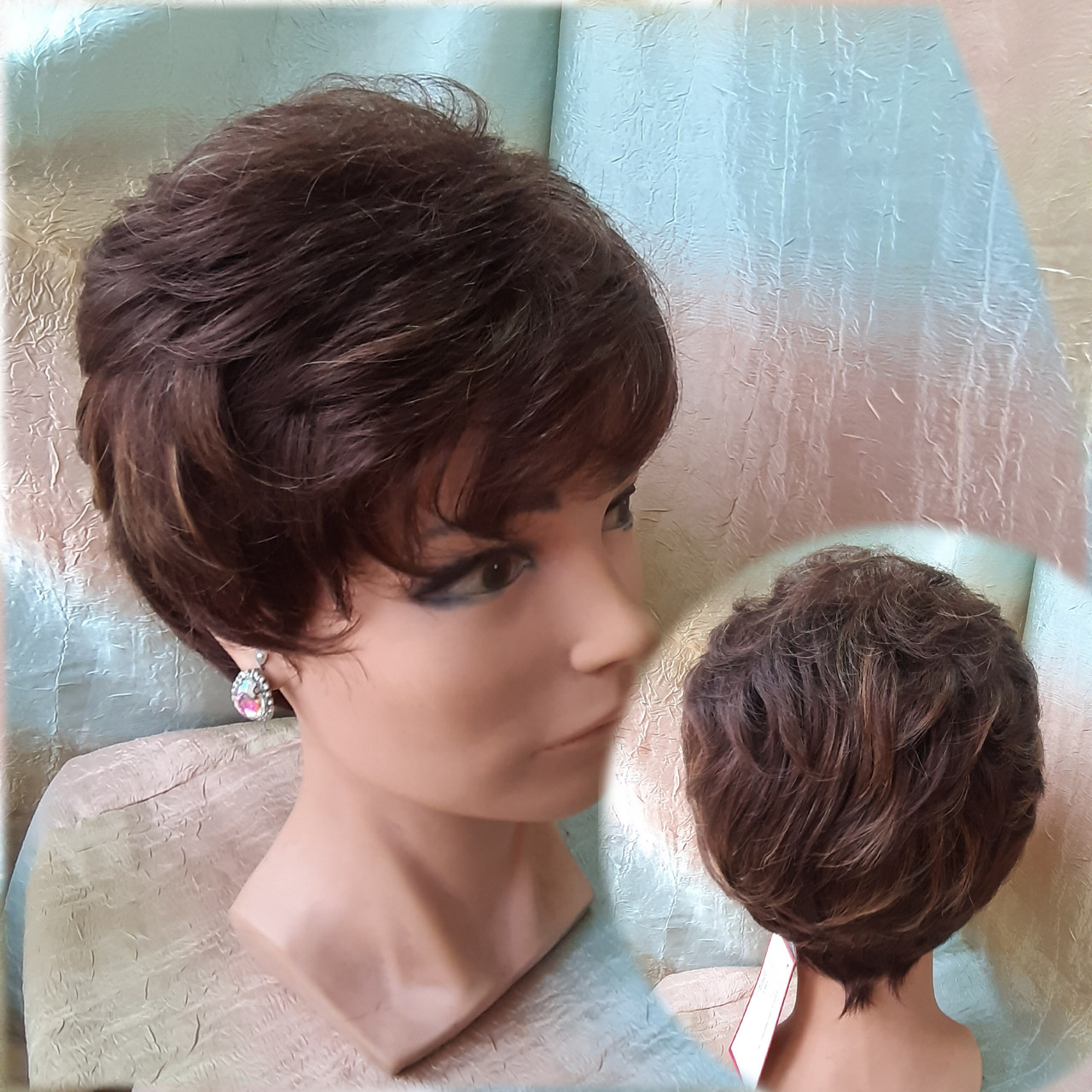 Перука коротка з канекалону каштановий мікс 3363-6TR, фото 1