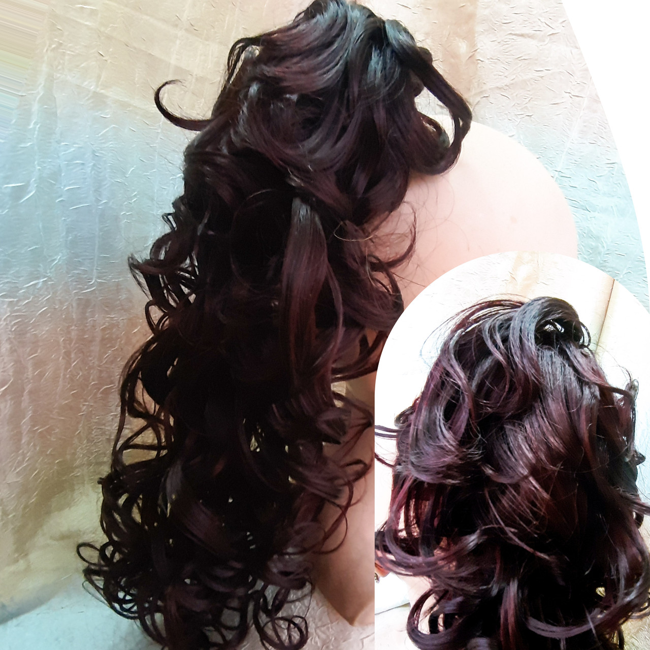 Хвіст шиньон кучерявий на крабі бургунд Т88-99J, фото 1