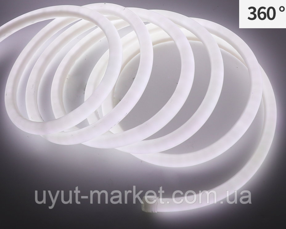 Світлодіодна стрічка Led гнучкий неон 8 Вт 120 LED/м, IP65 круглий 360° 220 В, білий холодний