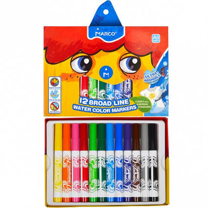 Фломастери 12 кольорів Super Washable Jumbo, ТМ "Marco" (1632-12CB)