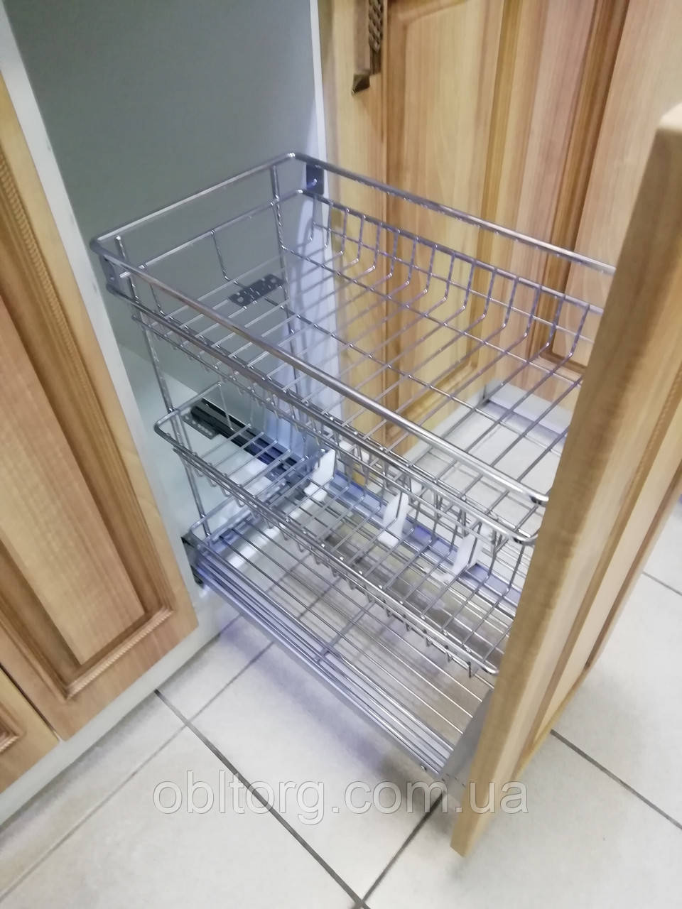 Карго фасад 400мм нижнє кріплення з дотягувачем GIFF хром (3 полиці), фото 1