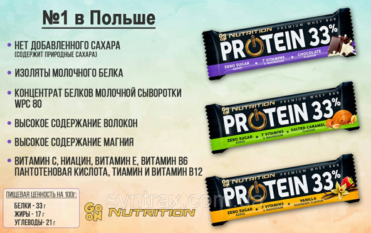 Go On Nutrition Protein Bar 33% 1 шт 50g краще Biotech Zero Bar протеїн зеро бар без додавання цукру