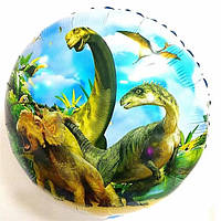 Шар фольгированный круглый с рисунком Динозавры 45 см 18"