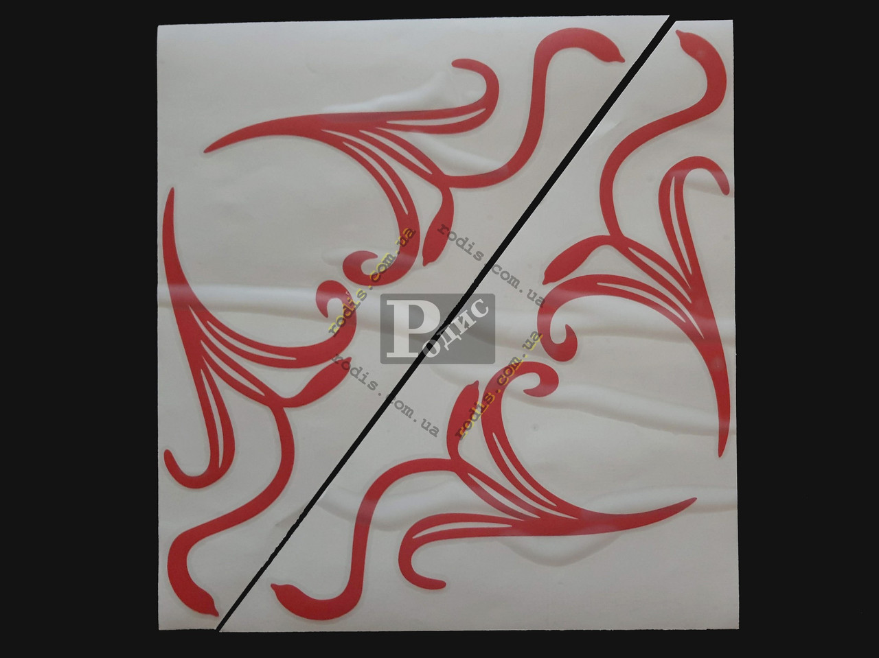Наклейки на бічні стекла (куточки) - Візерунок, червоні (h=285 мм, l=330 мм)
