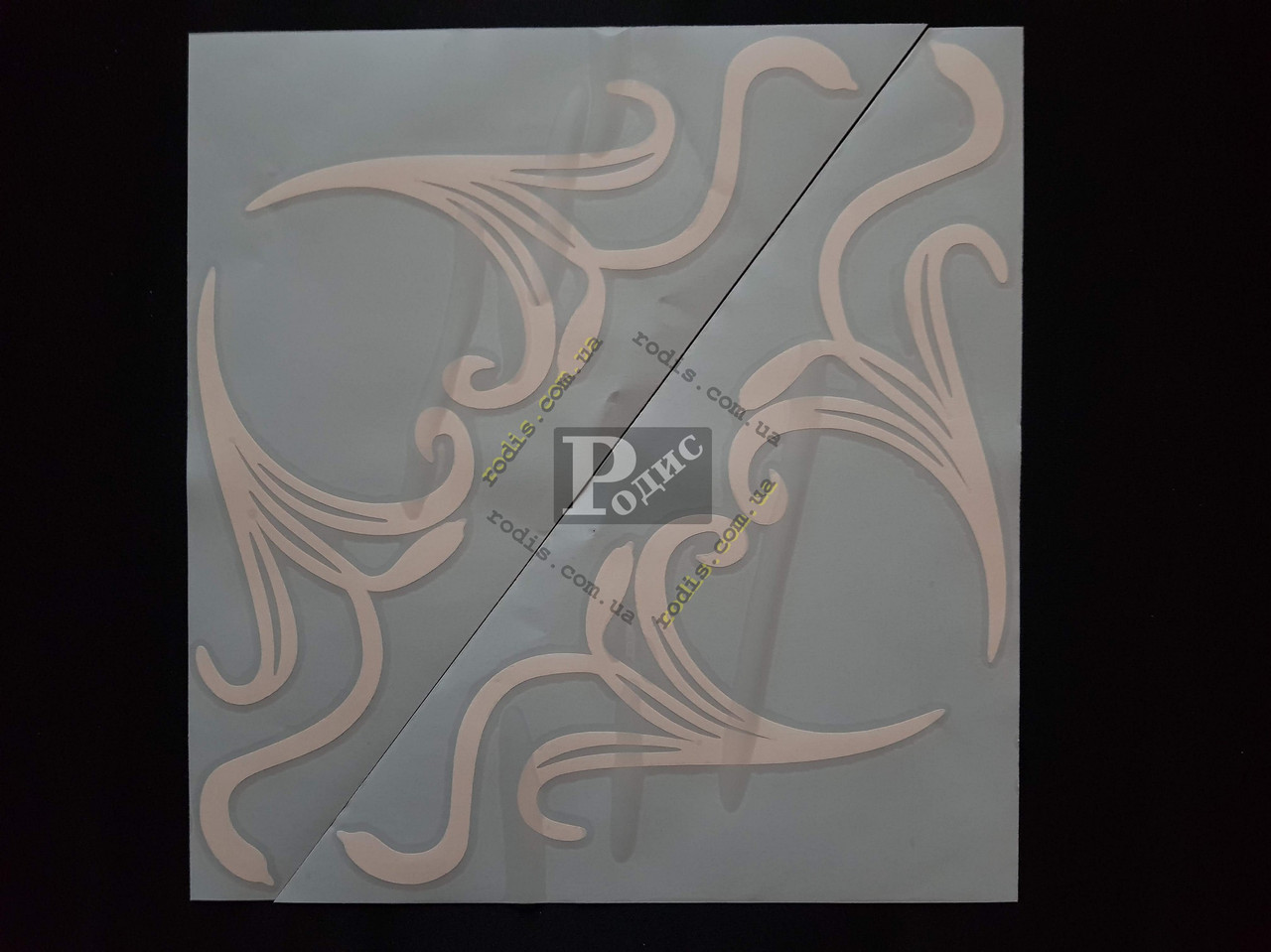 Наклейки на бічні скла (куточки) — Візерунок, білі (h = 285 мм, l = 30 мм)