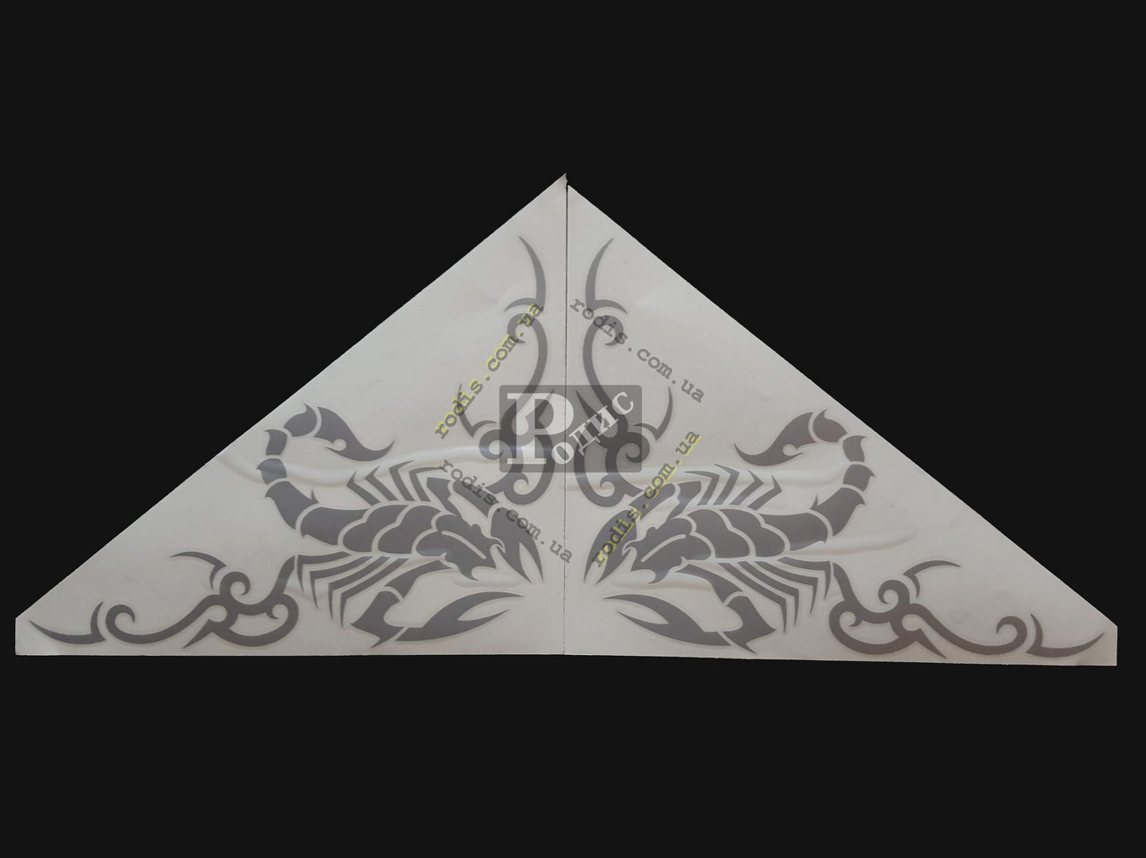 Наклейки на бічні скла (куточки) — Скорпіон, срібло (h=285 мм, l = 330 мм)