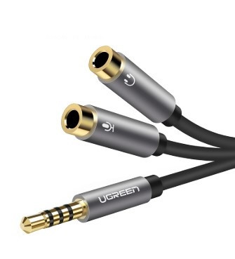 Спліттер Ugreen перехідник-розгалужувач 3.5 mm AM to 3.5 mm 2 AF Metal Black (AV141)