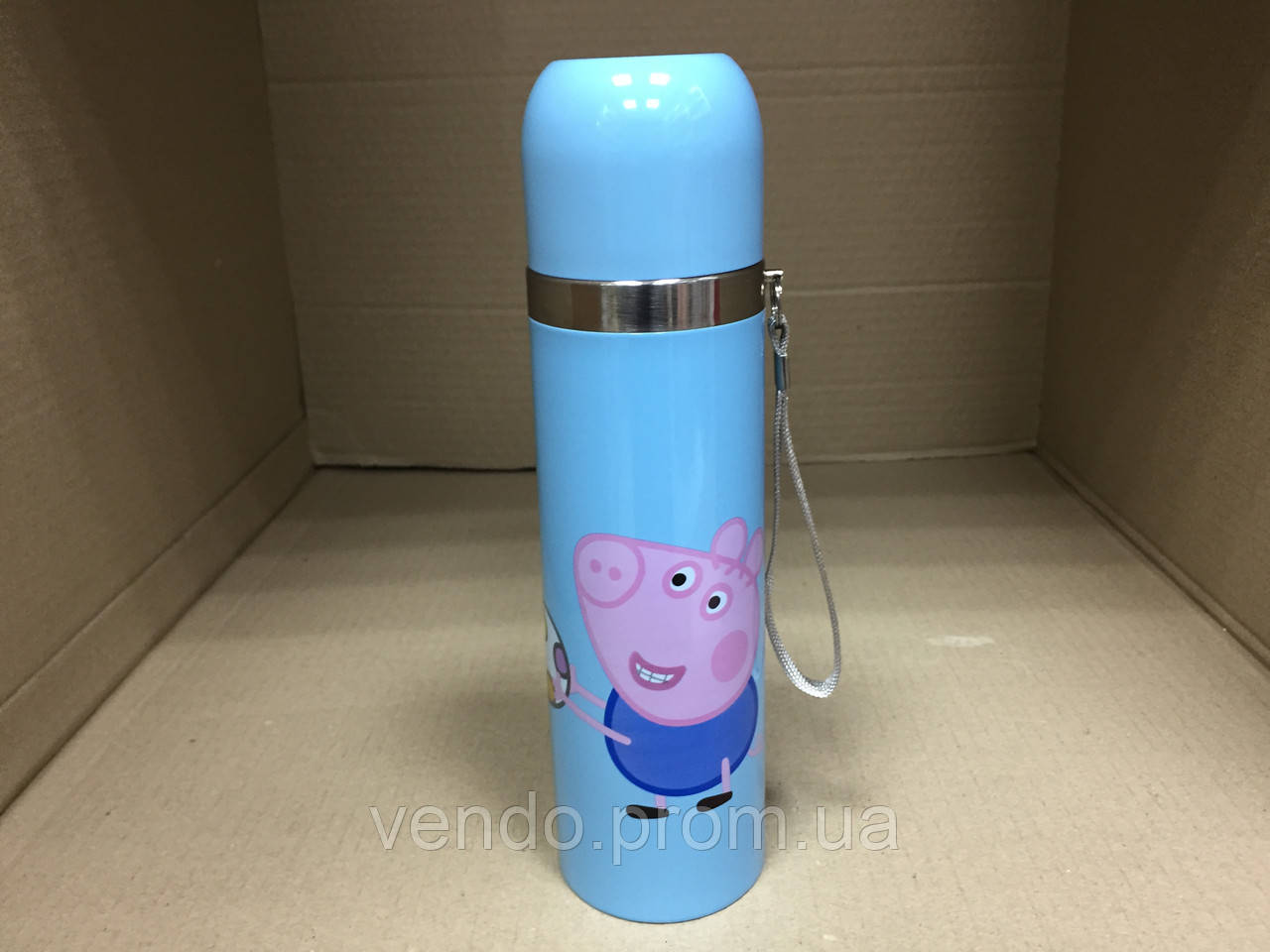 Термос питьевой с держателем Свинка Пеппа 500 мл / голубой - фото 1 - id-p1075549311