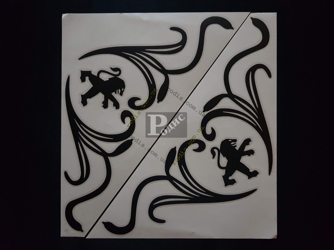 Наклейки на бічні скла (куточки) — Peugeot, чорні (h = 285 мм, l = 330 мм)