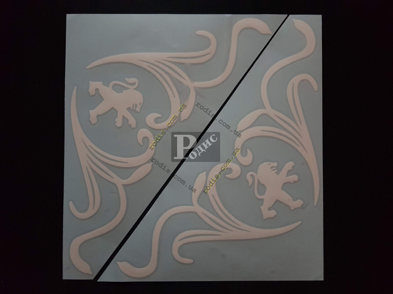 Наклейки на бічні скла (куточки) — Peugeot, білі (h = 285 мм, l = 330 мм)