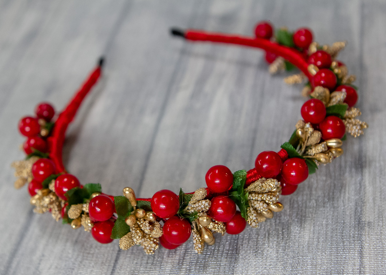 Обруч для волосся Золота Калина червоно-золотий, фото 1