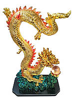 Дракон с хрустальной жемчужиной каменная крошка золотой (38х23х11,5 см)