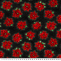 Американська бавовна — Пуансетія, чорний, 55*46 см, зелений, червоний, Новий рік і Різдво, NY-39