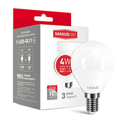 LED лампа MAXUS G45 F 4W 3000К 220V E14  (1-LED-5411)
