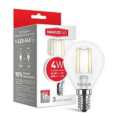 LED-лампа MAXUS філамент, G45, 4W, яскраве світло,E14 (1-LED-548)