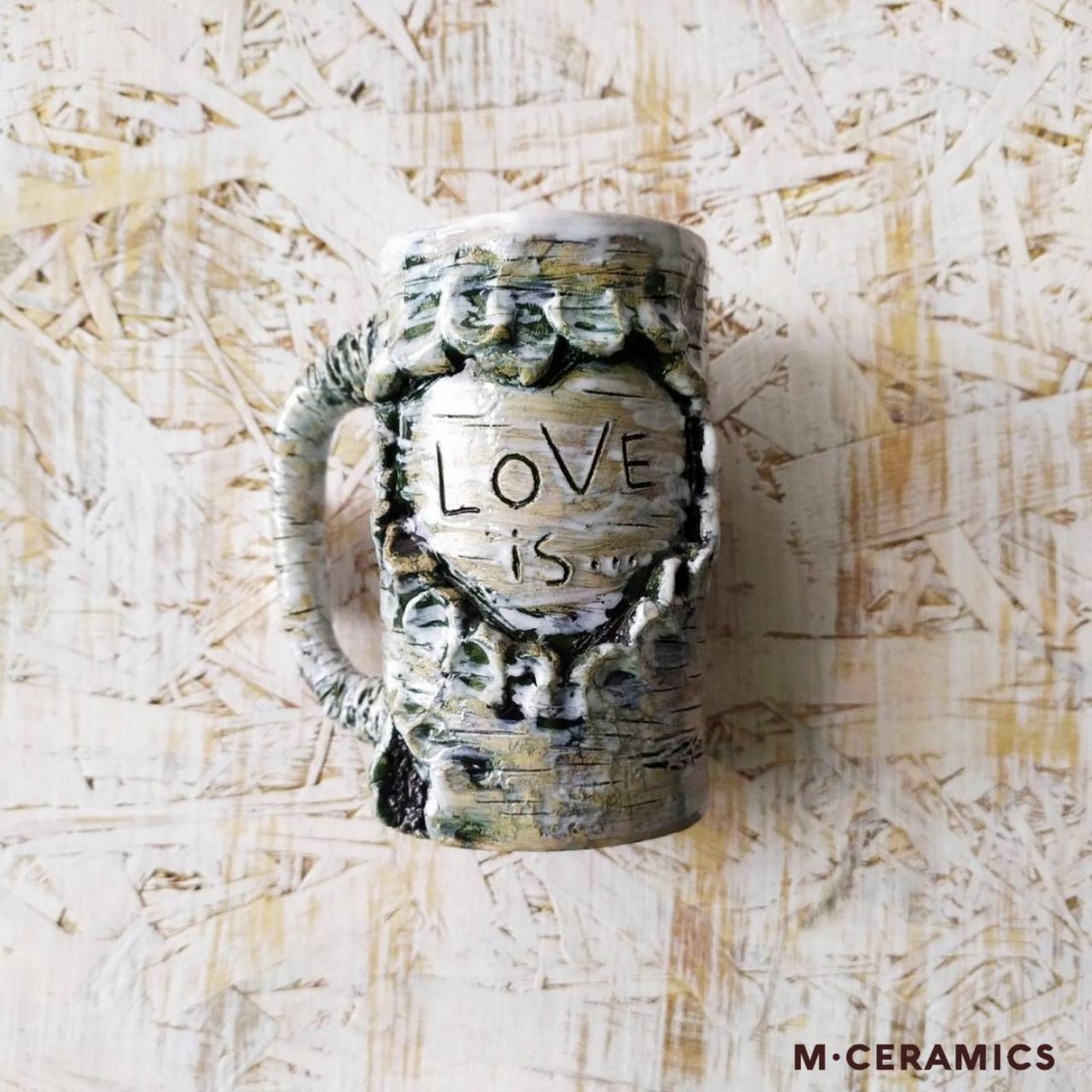 Керамическая чашка ручной работы "Love is..."