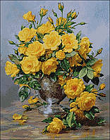 Схема вишивки бісером на атласі повна зашивка Жовті троянди  А-2-076 Атлас