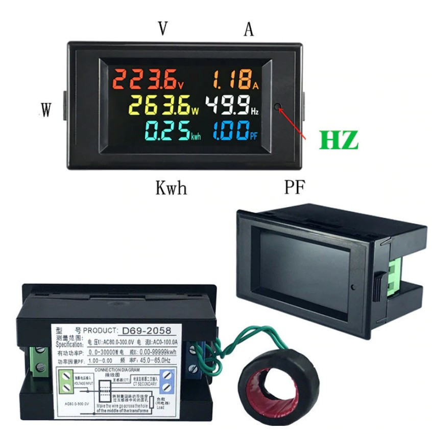 Ватметр D69-2058 до 30 КВТ , AC 80-300 V,0-100 A