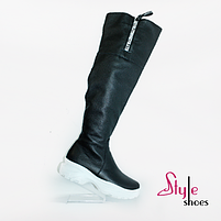 Ботфорти шкіряні жіночі демісезонні спортивного стилю чорного кольору 37 розмір, фото 3