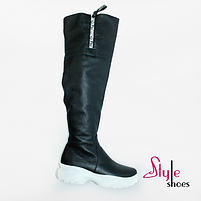 Ботфорти шкіряні жіночі демісезонні спортивного стилю чорного кольору 37 розмір, фото 2