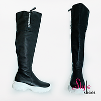 Ботфорти шкіряні жіночі демісезонні спортивного стилю чорного кольору 37 розмір, фото 4