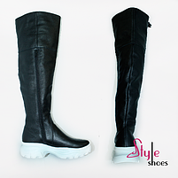 Ботфорти шкіряні жіночі демісезонні спортивного стилю чорного кольору 37 розмір, фото 5