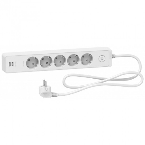 Подовжувач 5-й з заземленням+2*USB білий 3 метри Schneider Unica Extend