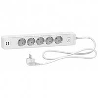 Подовжувач 5-й з заземленням+2*USB білий 3 метри Schneider Unica Extend
