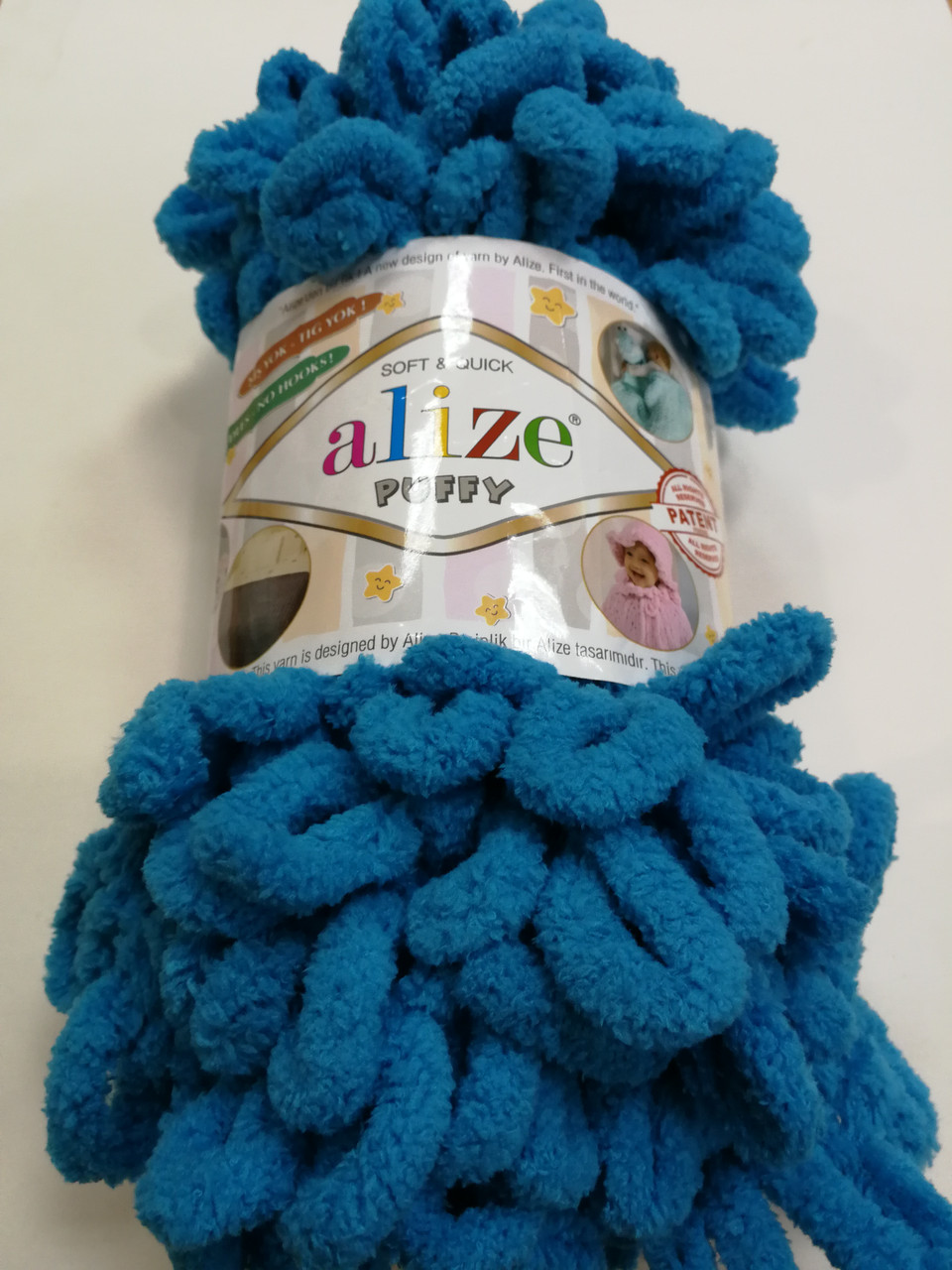 Alize Puffy Алізе Пуффі колір колір блакитної ночі 16 для в'язання без спиць руками з петельками, 1 моток 100 г, фото 1