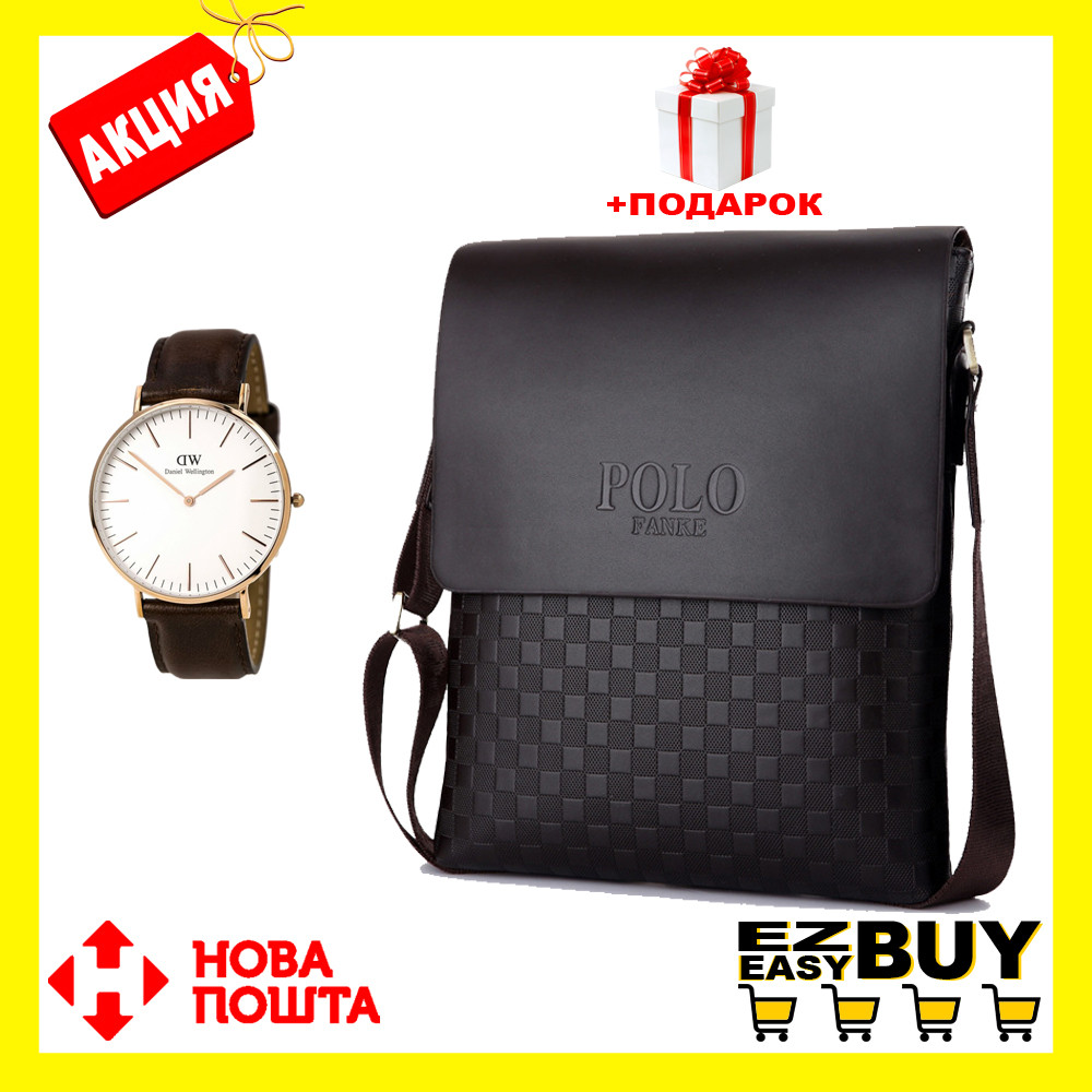 АКЦИЯ!!! Мужская сумка Polo Videng Paris+Часы в Подарок Черный
