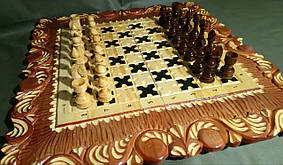 Дерев'яний набір шахи-нарди ручної роботи