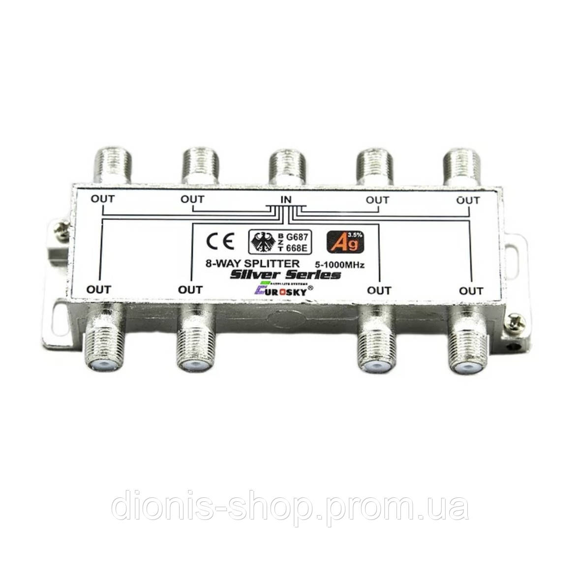 Splitter 8-WAY Eurosky 5-1000 MHZ Делитель Разветвитель 1/8 для эфирного, кабельного ТВ - фото 1 - id-p775966267