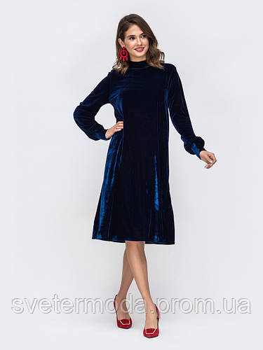 Купить Платье трапеция с бархата синее 44 46 48 50 52 54, цена 875 ₴ — Prom.ua (ID#1075264325)