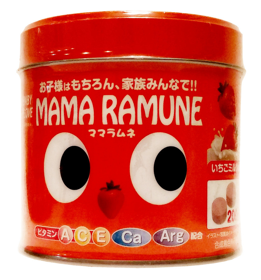Mama Ramune Дитячі вітаміни A, C, E, + L-Arginin зі смаком полуниці з вершками, 200 таблеток на 100 днів. До 06/2026