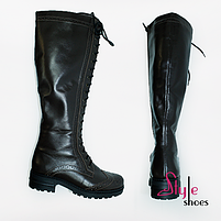Чоботи шкіряні жіночі демісезонні на шнурівці темно-коричневого кольору "Style Shoes", фото 3