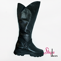 Чоботи зимові жіночі зі шкіри чорного кольору "Style Shoes"